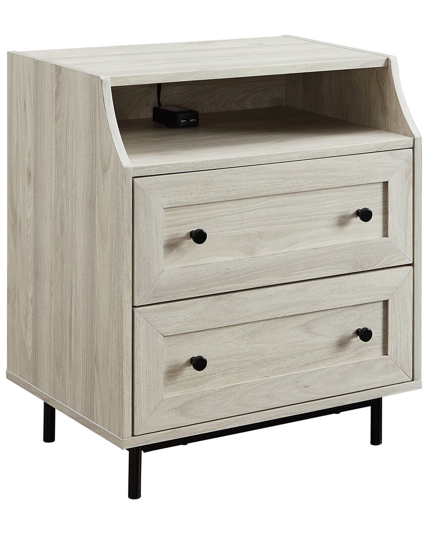 Hewson Curved Open Birch Top 2 Drawer End Table With Usb In Brown