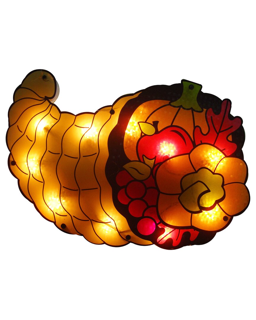 NORTHLIGHT NORTHLIGHT 16IN GOLD AND RED LIGHTED CORNUCOPIA THANKSGIVING WINDOW SILHOUETTE DECORATION
