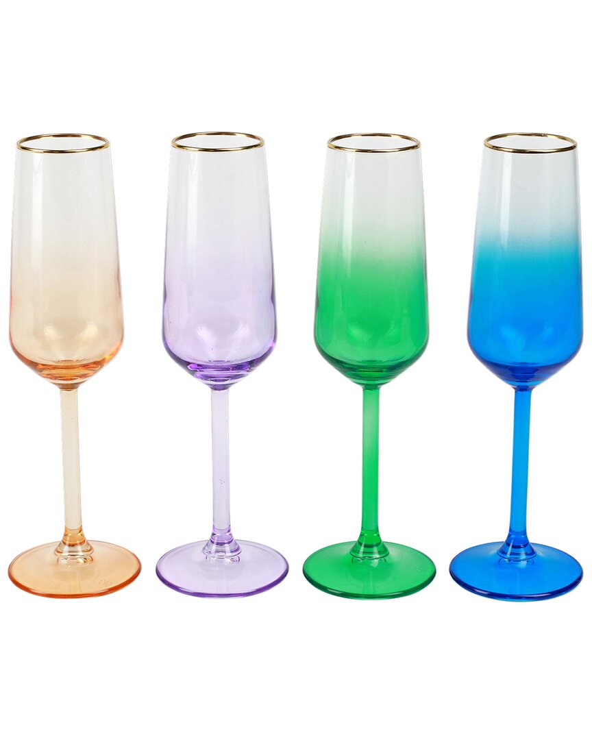 Vietri Set Of 4 Rainbow Jewel Tone Assorted Champagne Flutes In Multi