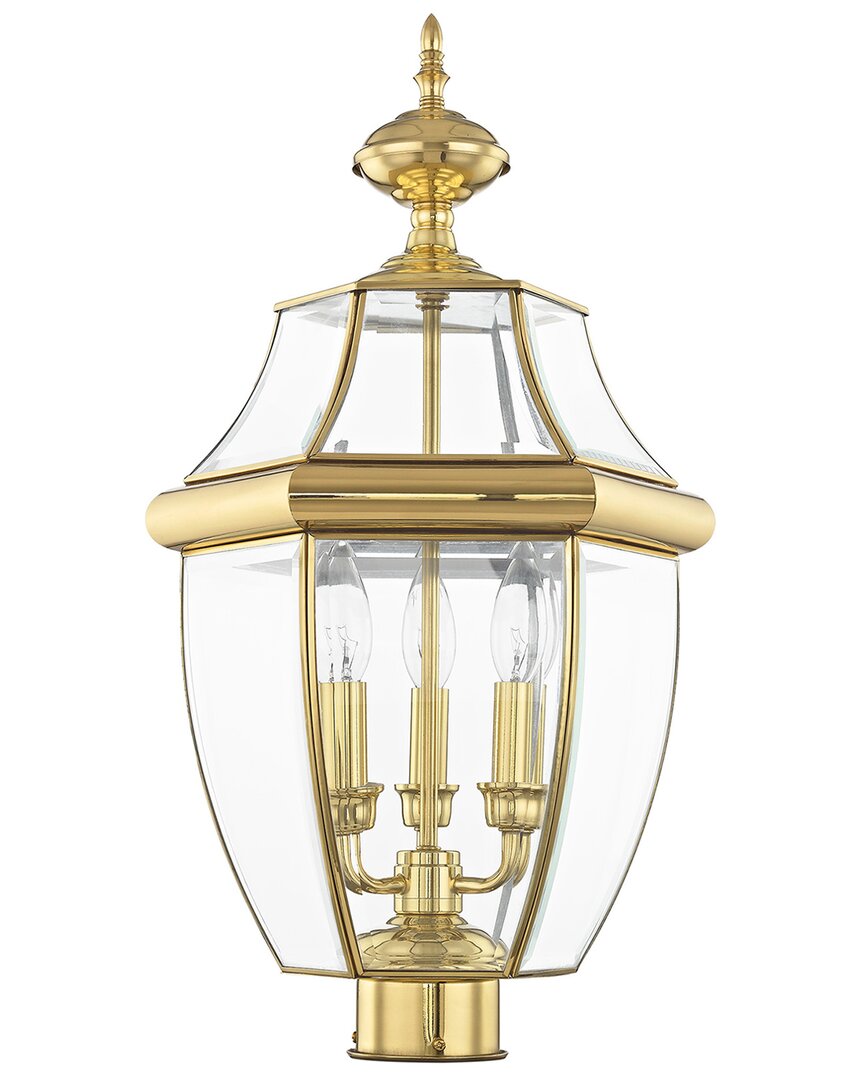 Livex Lighting Monterey 3-light Pb Outdoor Post Lantern In Gold