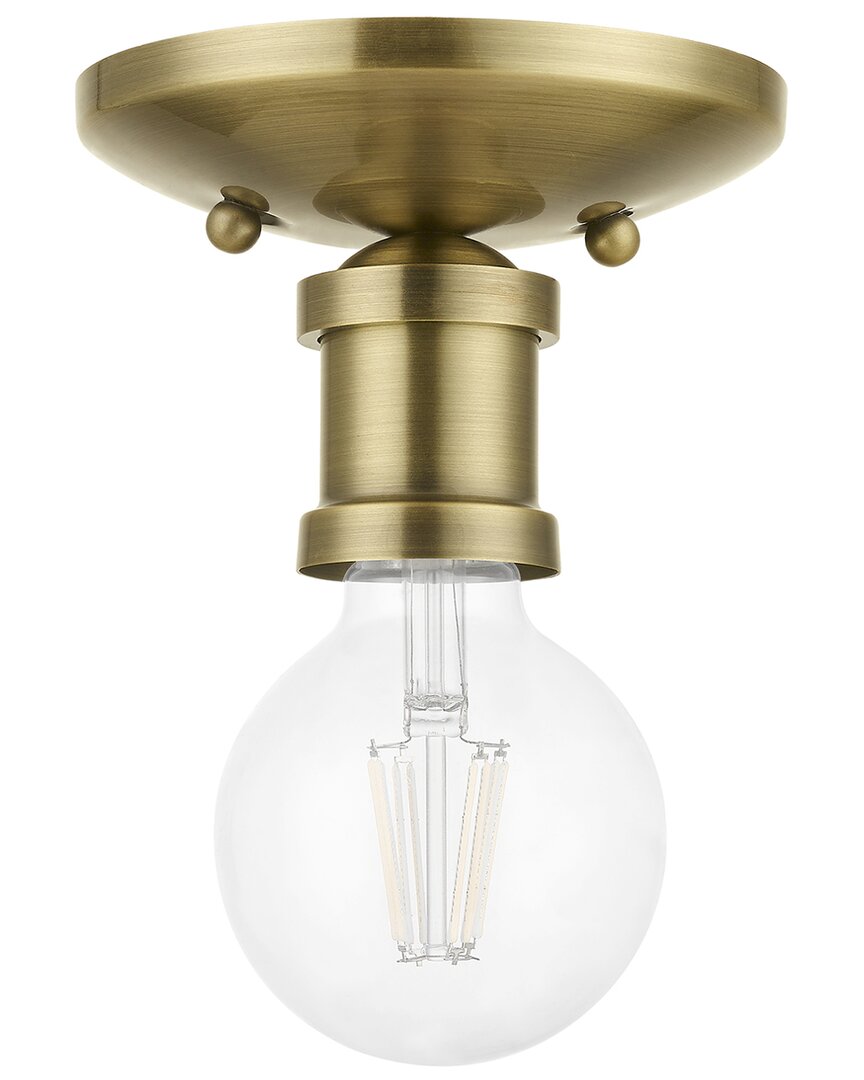 Livex Lighting 1 Light Antique Brass Single Flush Mount In Gold