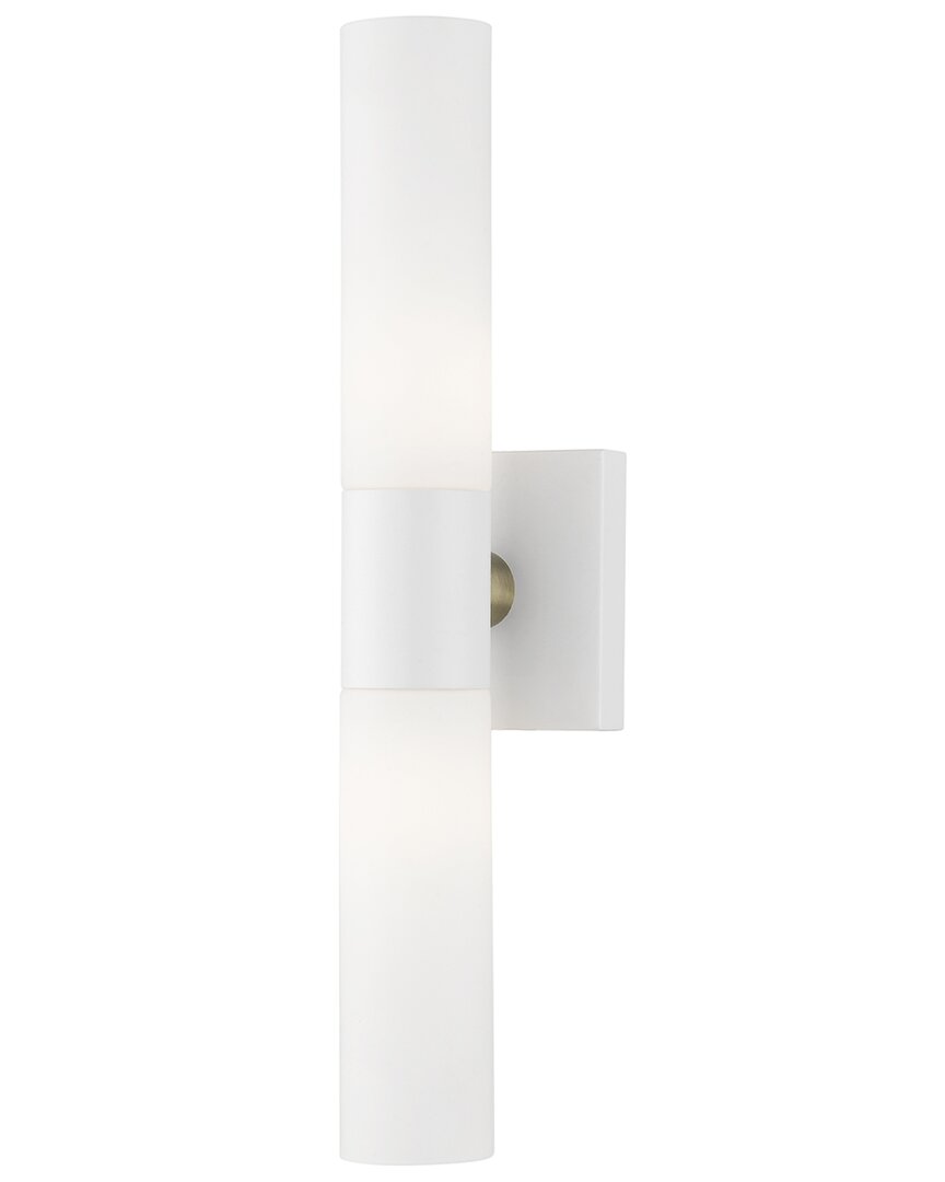 Livex Lighting 2 Light Textured White Ada Vanity Sconce With Antique Brass  Accent In White