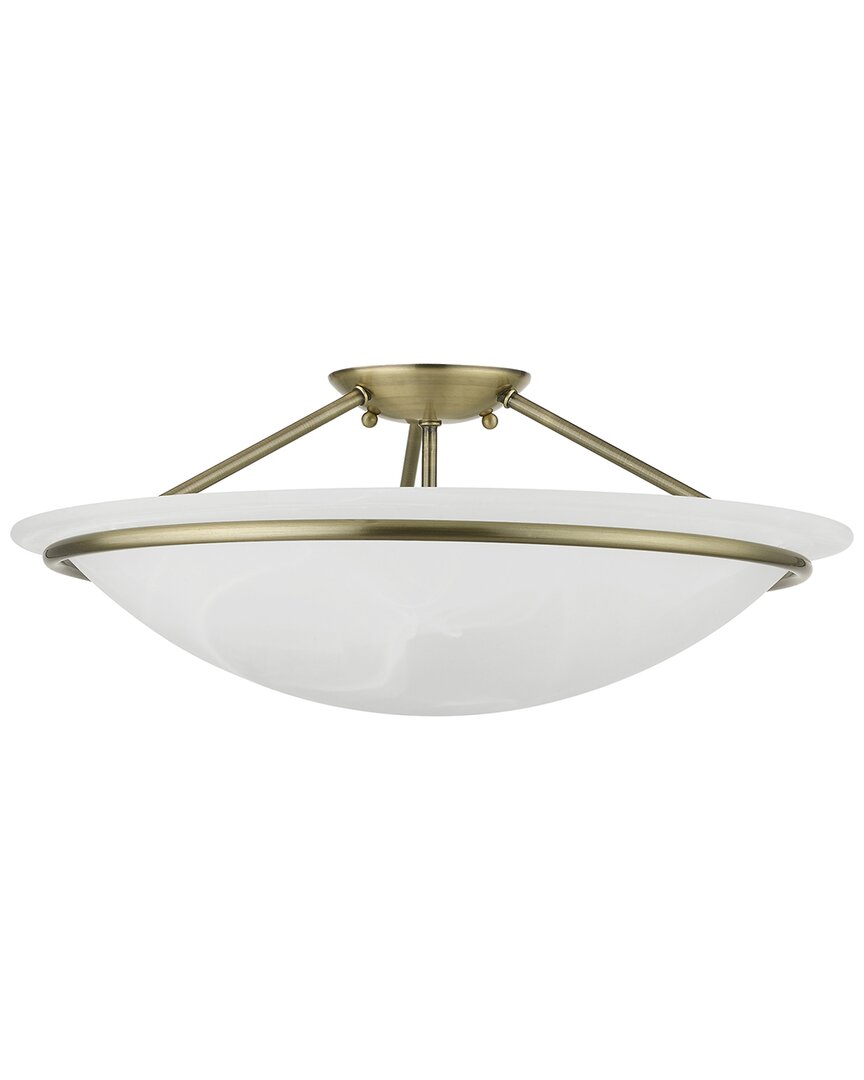 Livex Lighting 3 Light Antique Brass Large Semi-flush In Gold