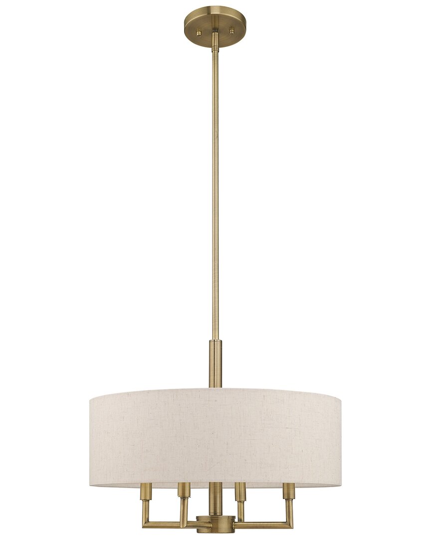 Livex Lighting Meridian 4 Lt Antique Brass Pendant Chandelier In Gold