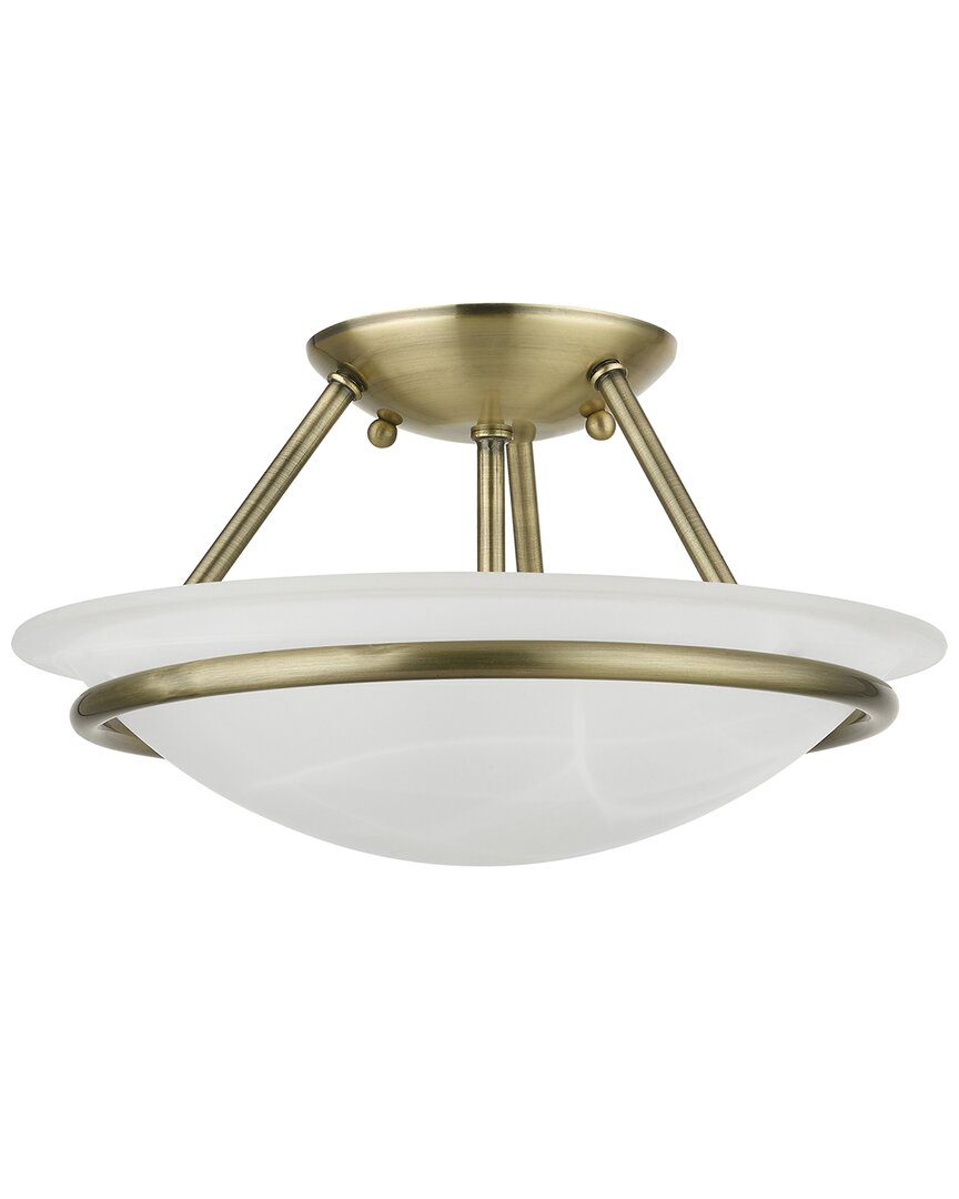 Livex Lighting 2 Light Antique Brass Small Semi-flush In Gold