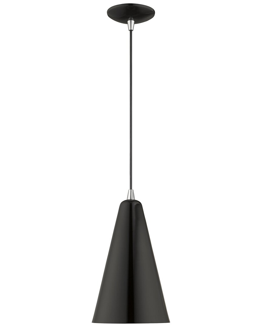 Livex Lighting Metal Shade 1 Lt Shiny Black Mini Pendant In Black