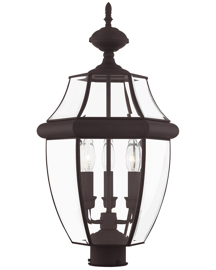 Livex Lighting Monterey 3-light Bronze Outdoor Post Lantern In Gold