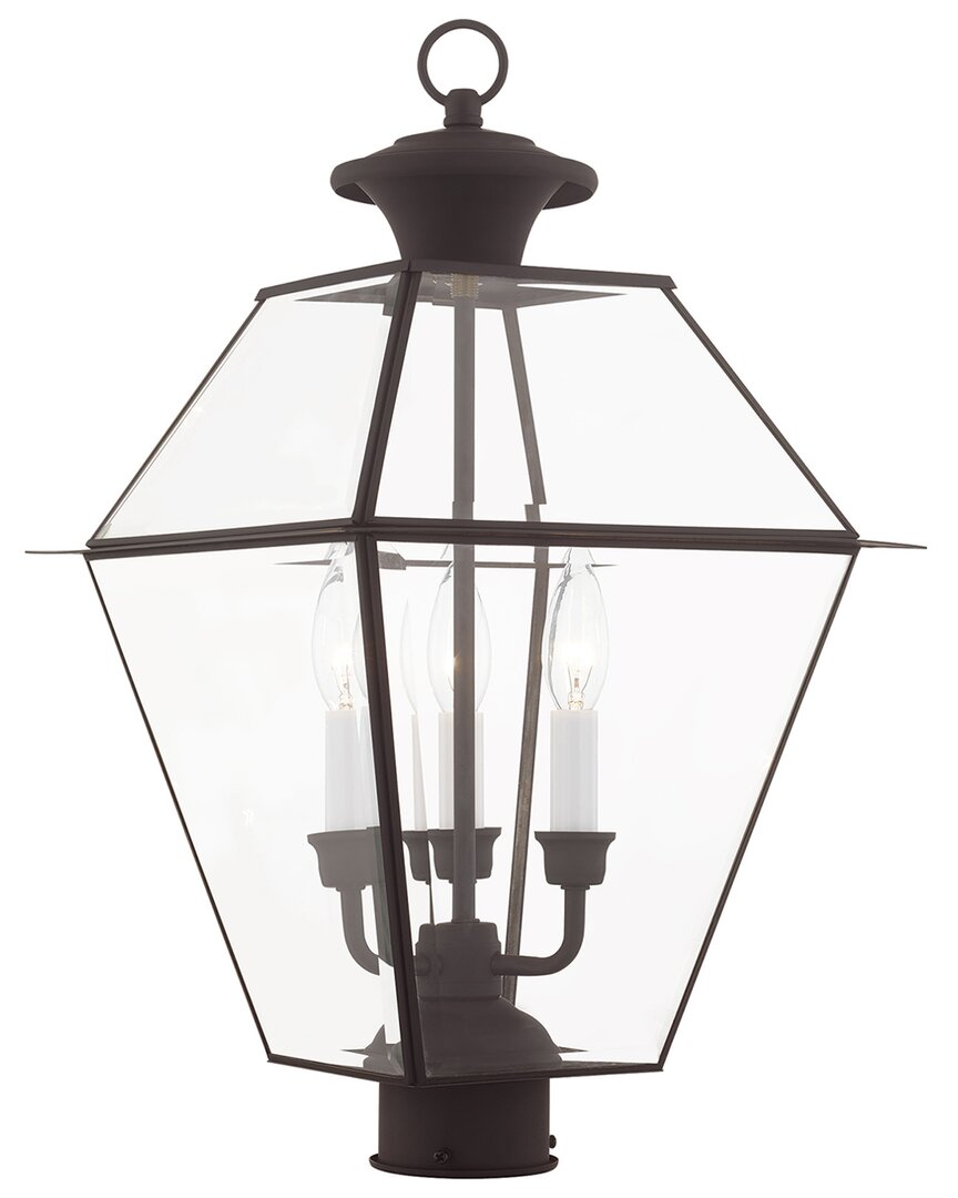 Livex Lighting 3-light Charcoal Outdoor Post Top Lantern In Gold