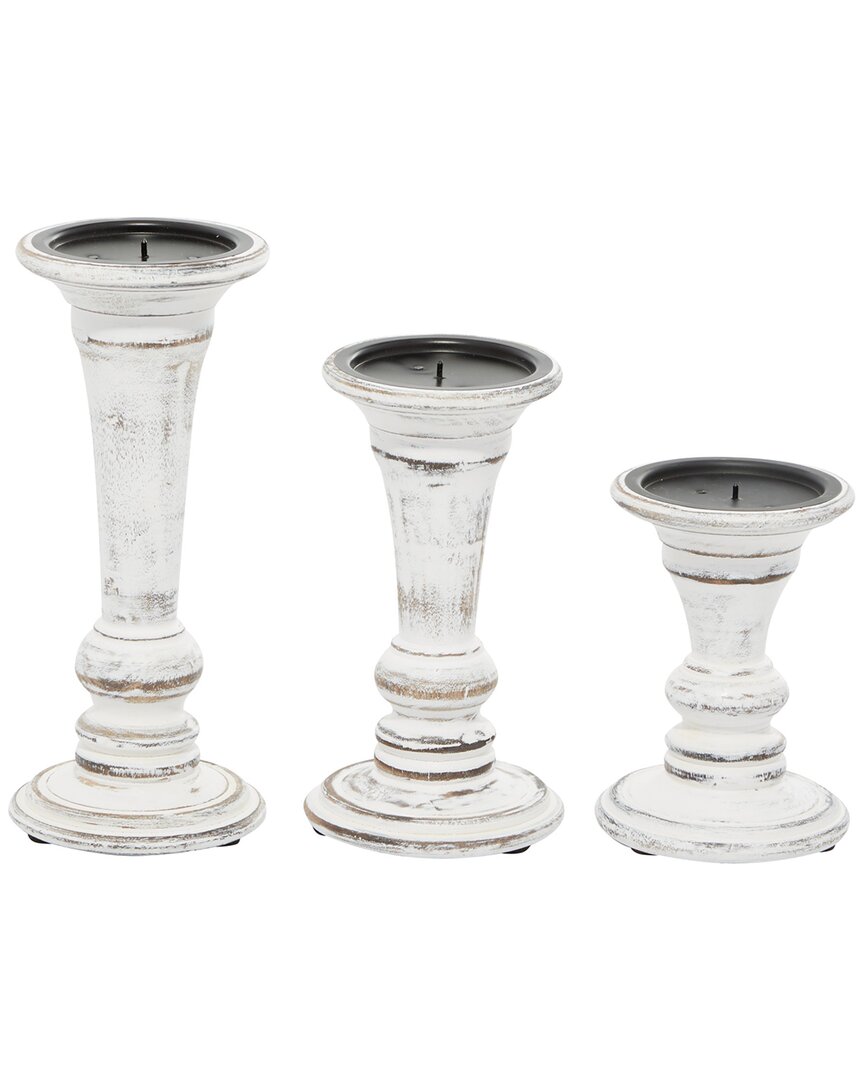 Peyton Lane Set Of 3 Country Cottage Solid White Wood Candle Holder
