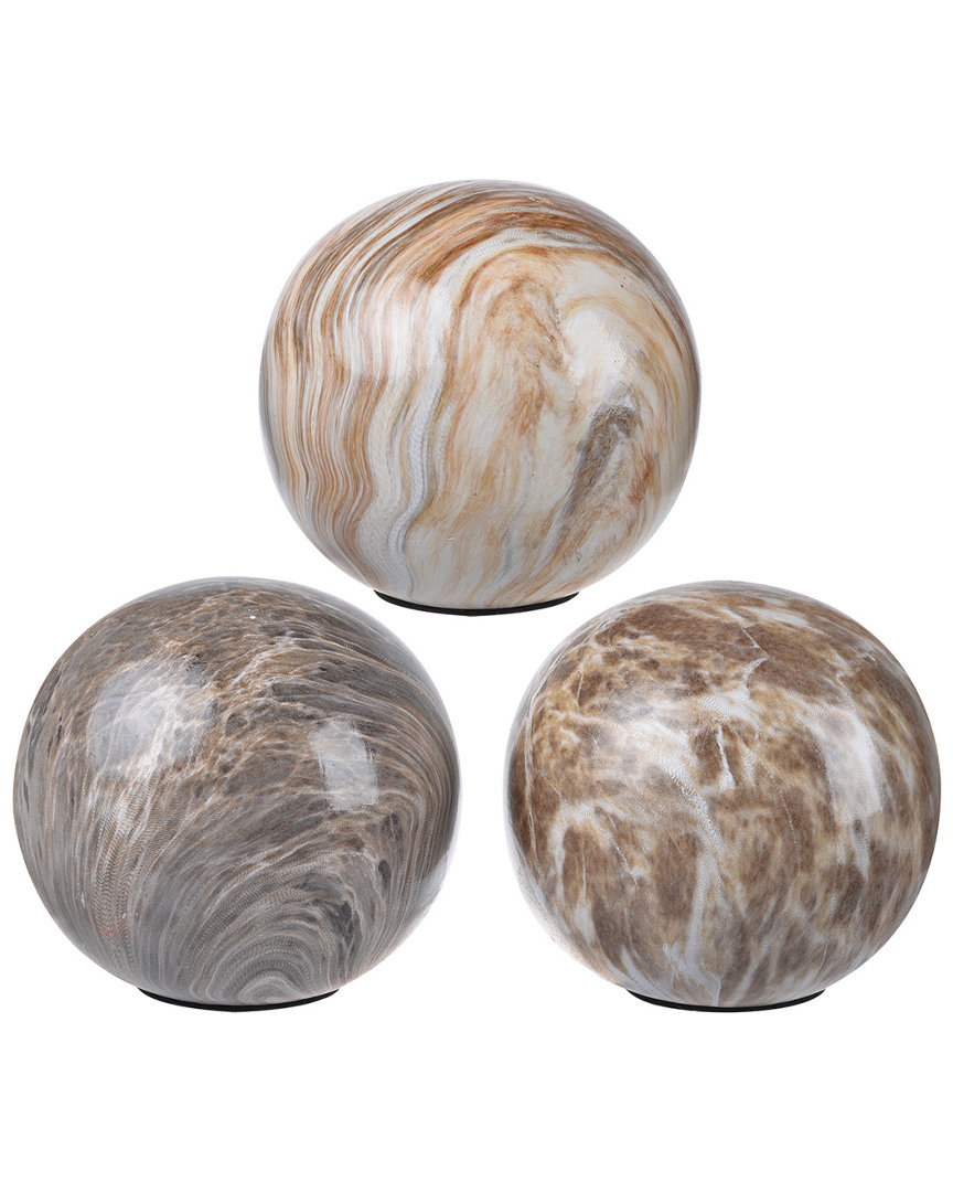 R16 Set Of 3 Marbleized Ball Accents In Brown