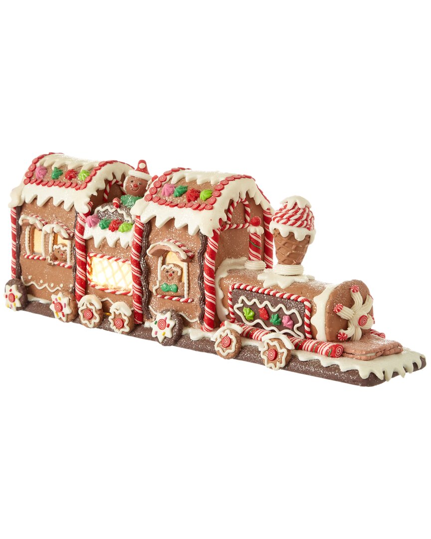 Kurt Adler 19.5in Gingerbread Led Train Tablepiece In Brown