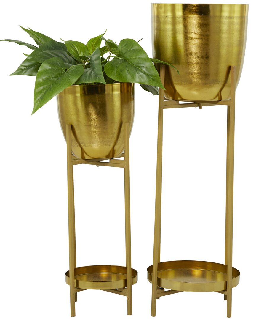 Shop Cosmoliving By Cosmopolitan Set Of 2 Metal Planters With Stands In Gold