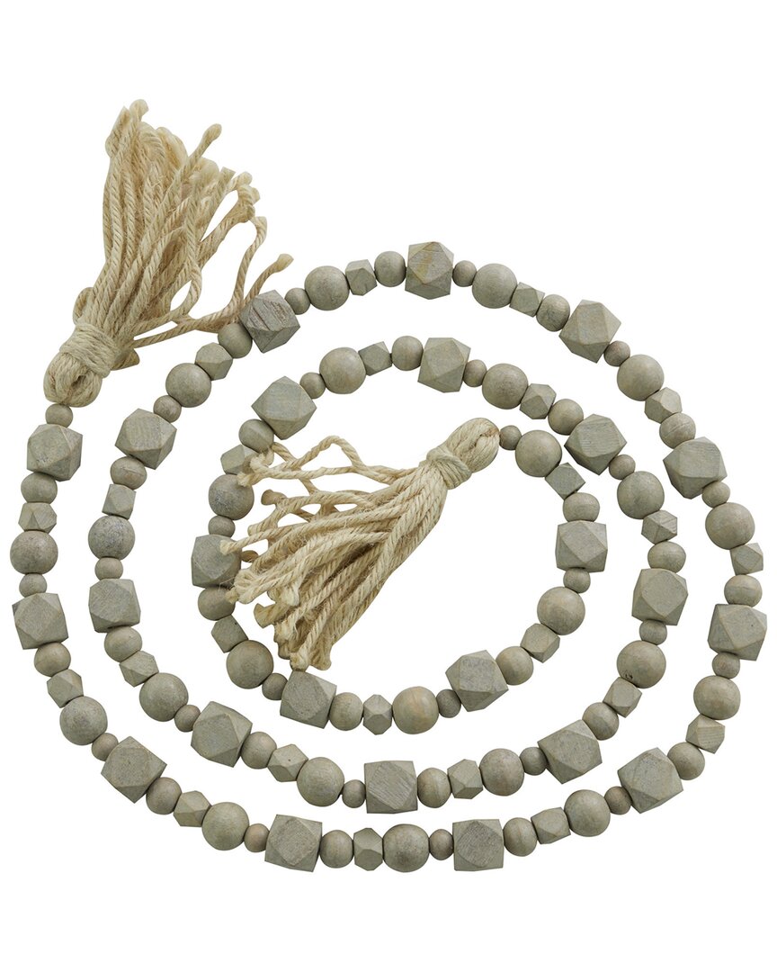 Peyton Lane Geometric Gray Wood Handmade Beaded Garland With Tassel