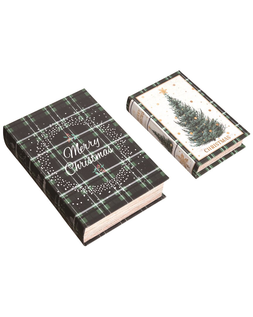 Shop Transpac Set Of 2 Wood 11.81in Multicolor Christmas Tartan Nesting Book Boxes