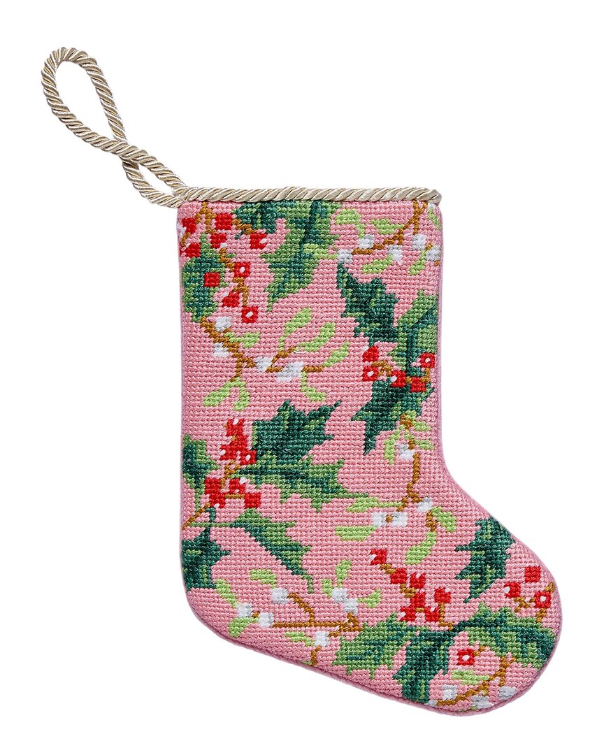 Peking Handicraft Holly Embroidered Needlepoint Mini Stocking In Multi