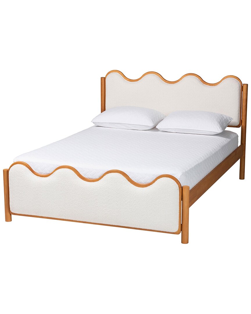 Baxton Studio Lilia Mid-century Modern Scalloped Boucle Queen Platform Bed