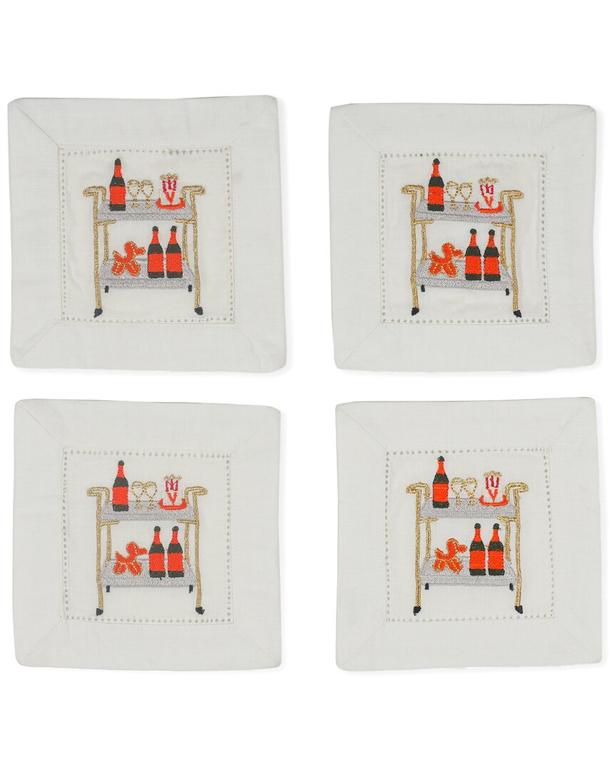 Tiramisu Set Of 4 Bar Cart Bliss Cocktails Embroidered Napkins In Red