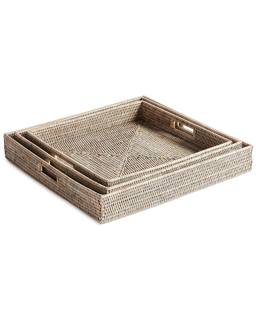 Napa Home & Garden Set Of 3 Burma Rattan Ottoman Trays In Gray