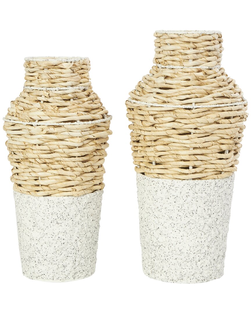 Peyton Lane Set Of 2 Brown Seagrass Woven Vase With Speckled And White Bases In Brown