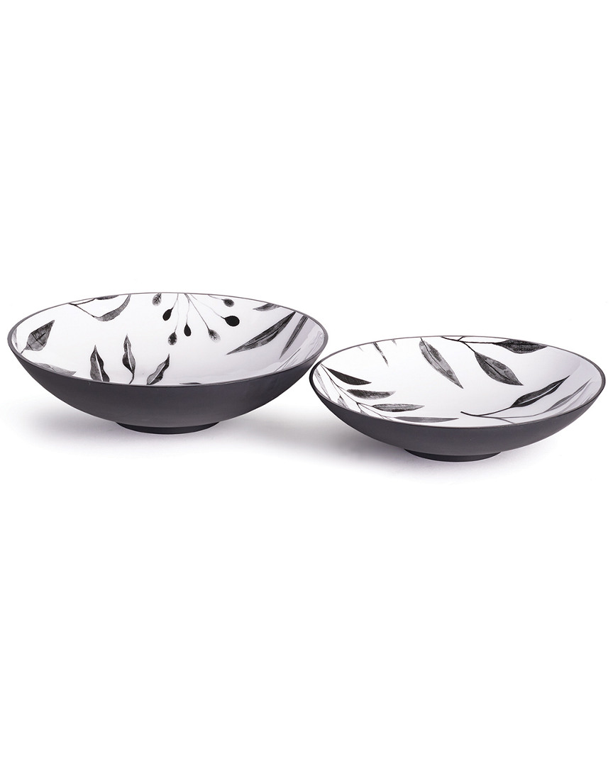 Napa Home & Garden Set Of 2 Leaf Serving Bowls In White/black
