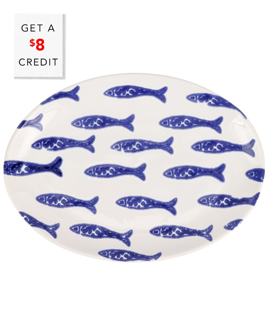 Vietri Viva By Santorini Fish Small Oval Platter With $6 Credit