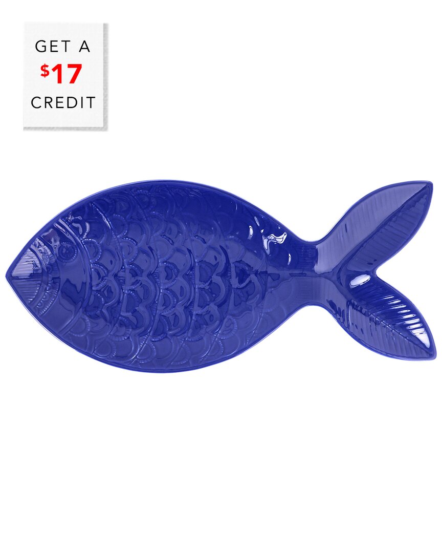 Vietri Viva By  Santorini Large Cobalt Figural Fish With $13 Credit