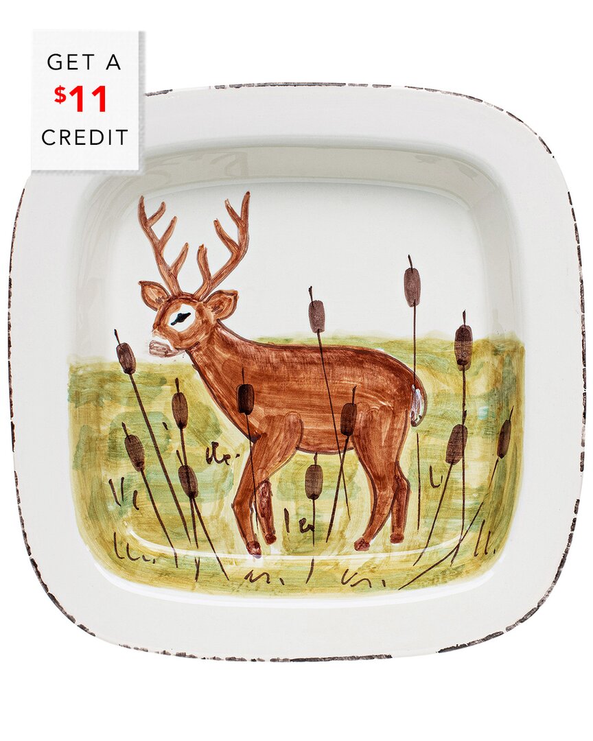 Vietri Wildlife Deer Rimmed Square Platter