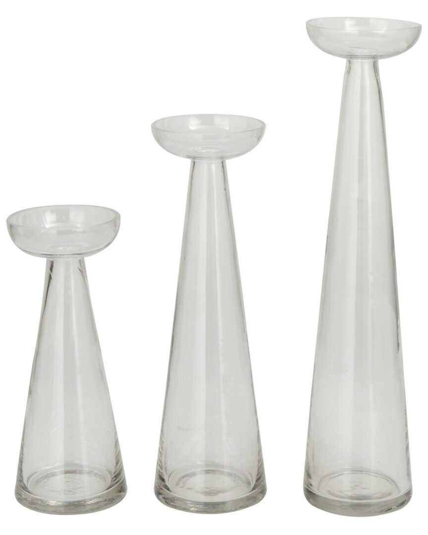 Peyton Lane Set Of 3 Clear Glass Candle Holders In Clear