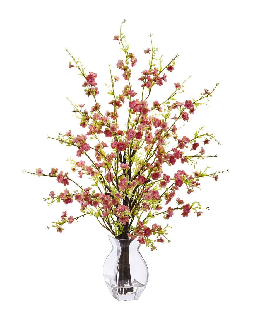 Shop Nearly Natural Cherry Blossom In Glass Vase In Pink