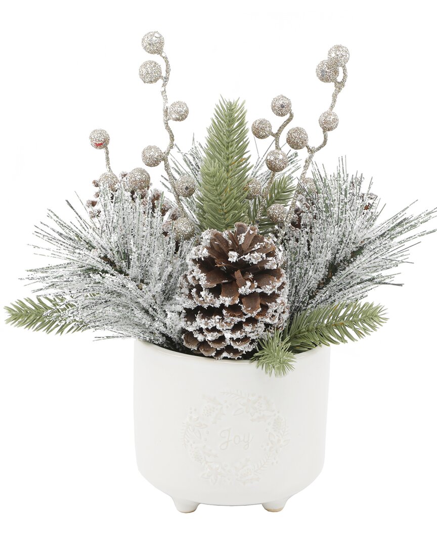 Flora Bunda Xmas Mix In Joy Wreath Ceramic Footed Pot In Ivory