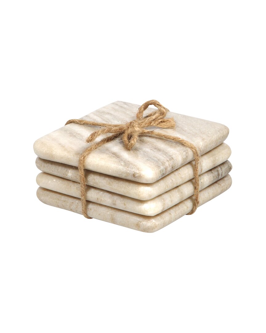 Home Essentials Set Of 4 4in Rolled Edge Marble Coaster In Tan