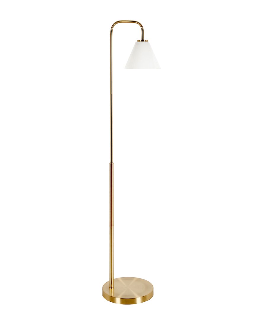 Abraham + Ivy Henderson Brass Finish Arc Floor Lamp With White Milk Glass Shade In Gold