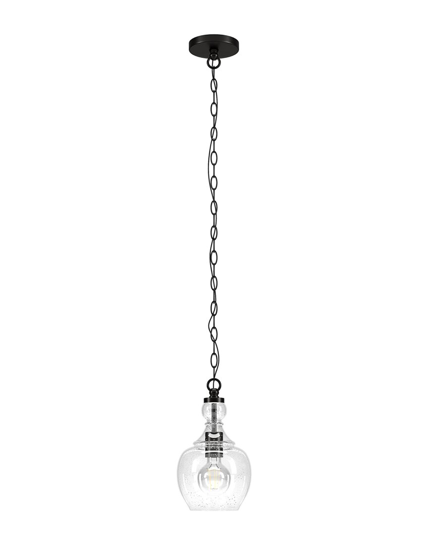 Abraham + Ivy Verona 7inch Blackened Bronze Pendant With Seeded Glass Shade In Black