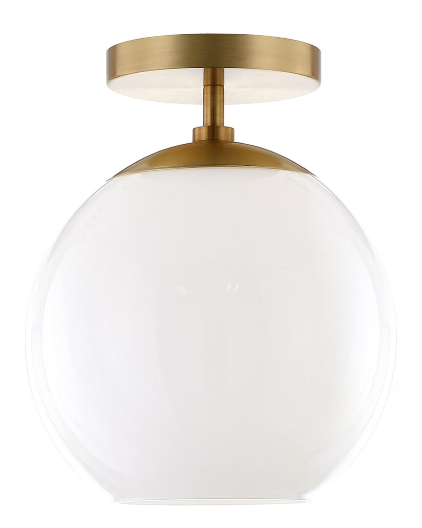 Abraham + Ivy Bartlett Brass Semi Flush Mount Ceiling Light With White Milk Glass In Gold