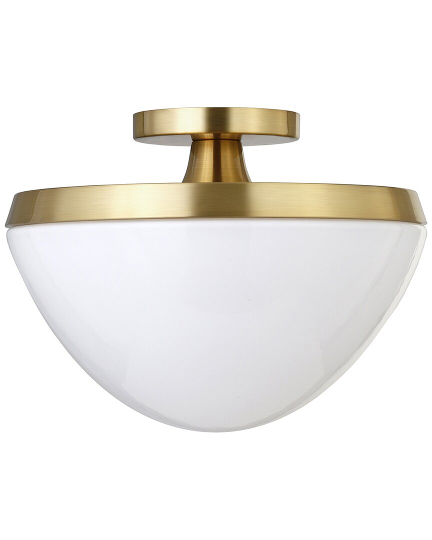 Abraham + Ivy Durant Brass Semi Flush Mount Ceiling Light With White Milk Glass In Gold
