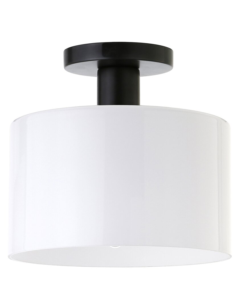 Abraham + Ivy Henri Matte Black Semi Flush Mount Ceiling Light With White Milk Glass Shade