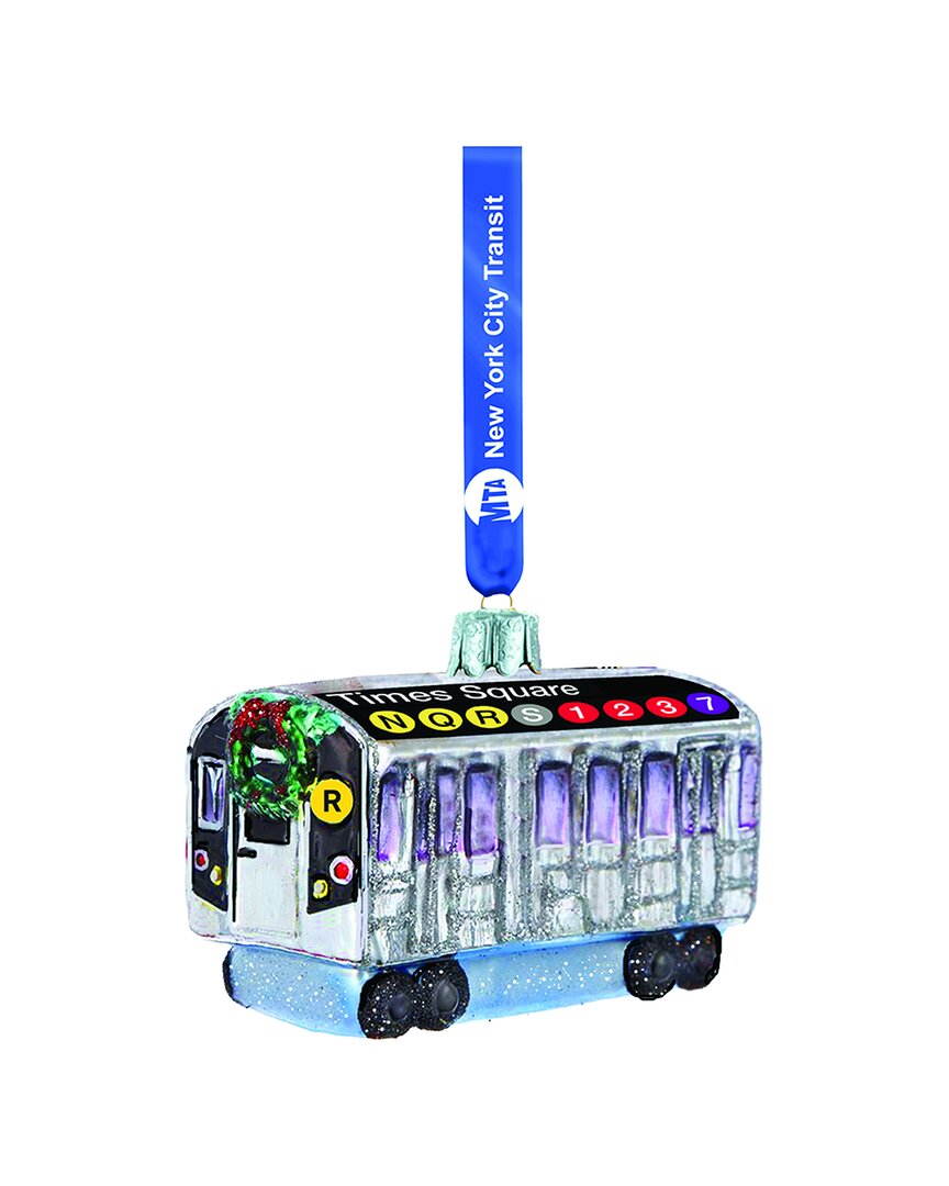Kurt Adler 4.5in Glass Mta Subway Car Ornament In Blue