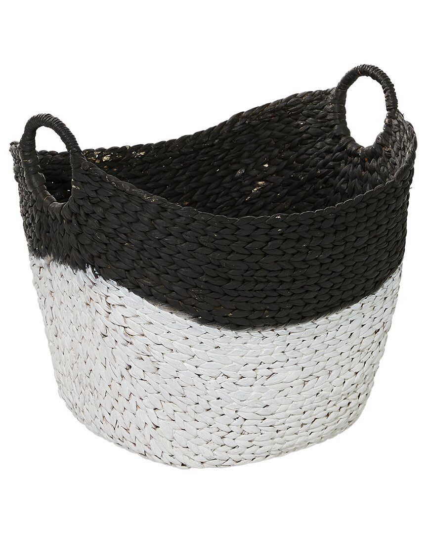 COSMOLIVING BY COSMOPOLITAN COSMOLIVING BY COSMOPOLITAN BLACK SEAGRASS HANDMADE LARGE WOVEN STORAGE BASKET WITH HANDLES