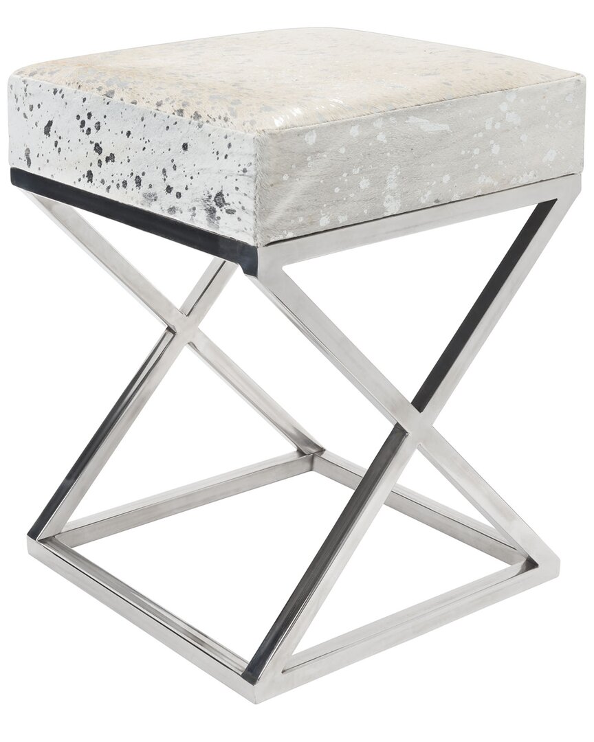 Pasargad Home Steel/cowhide Leather Bench In Silver