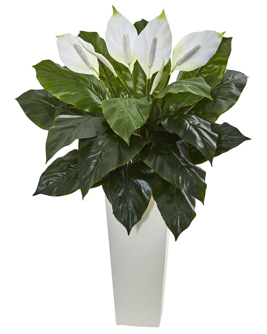 Nearly Natural 3ft Spathiphyllum Artificial Plant In Tower Planter In Green