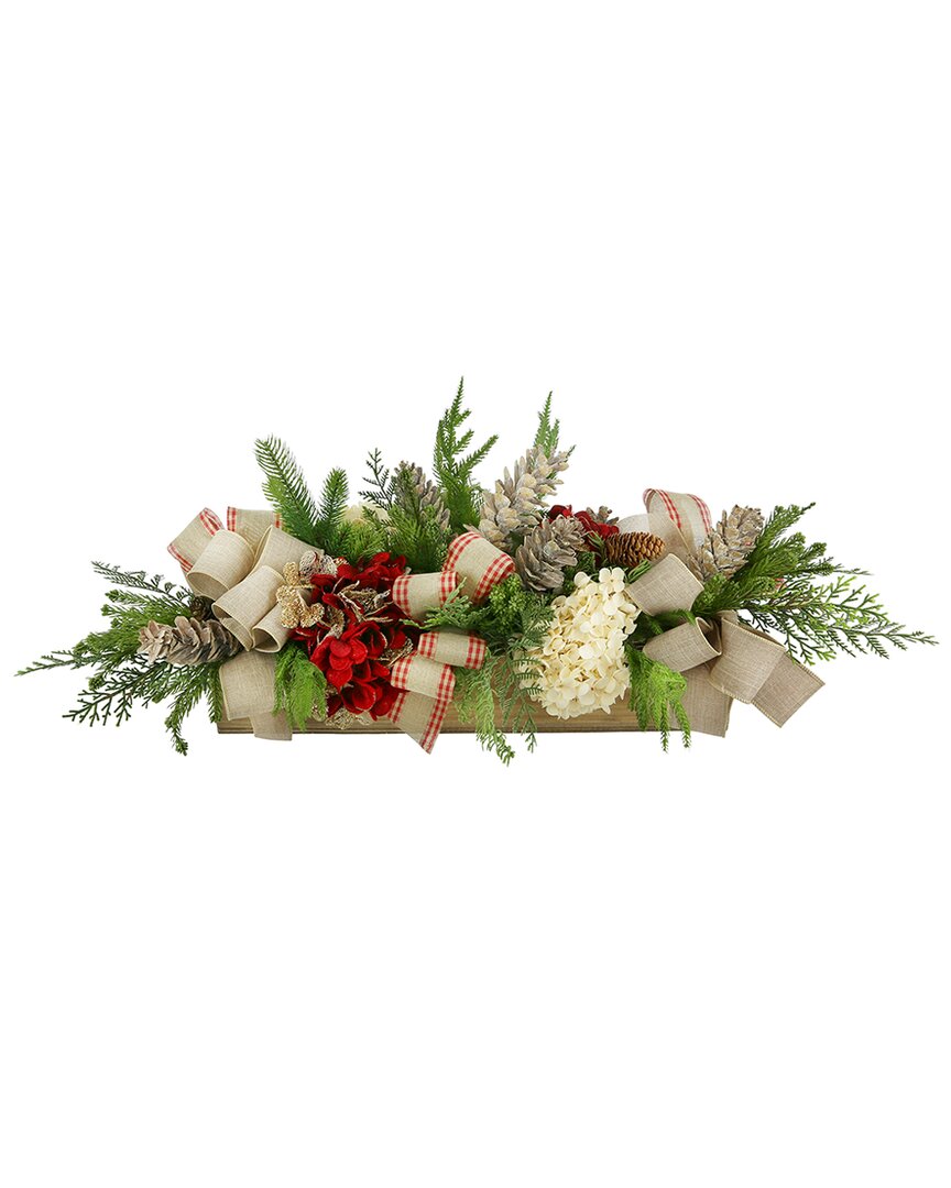 Creative Displays Farmhouse Christmas Arrangement With Hydrangeas & Evergreen In Red