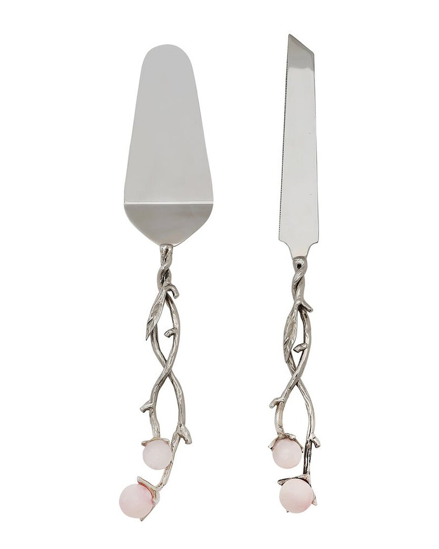 Godinger Hyaline Pink Cake Server Set In Silver