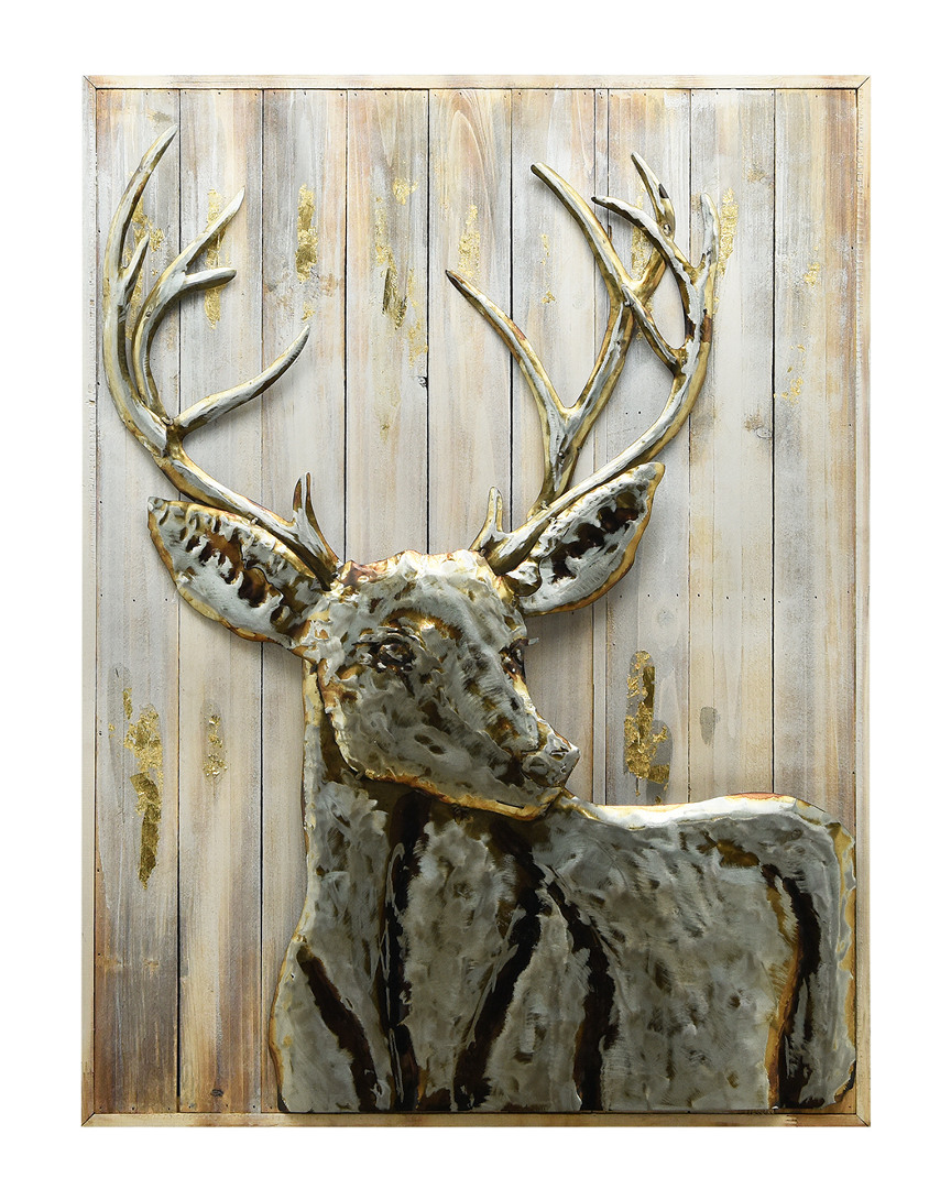 Empire Art Direct Deer 1 Hand Painted Iron Wall Sculpture On Wooden Wall Art