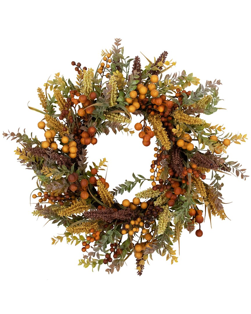 Northlight Real Touch Mixed Foliage And Berries Artificial Fall Harvest Wreath In Orange