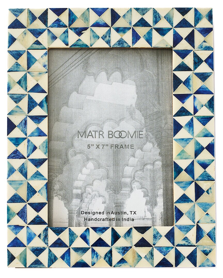 Matr Boomie Varuna 5x7 Fair Trade Carved Bone Picture Frame In Blue
