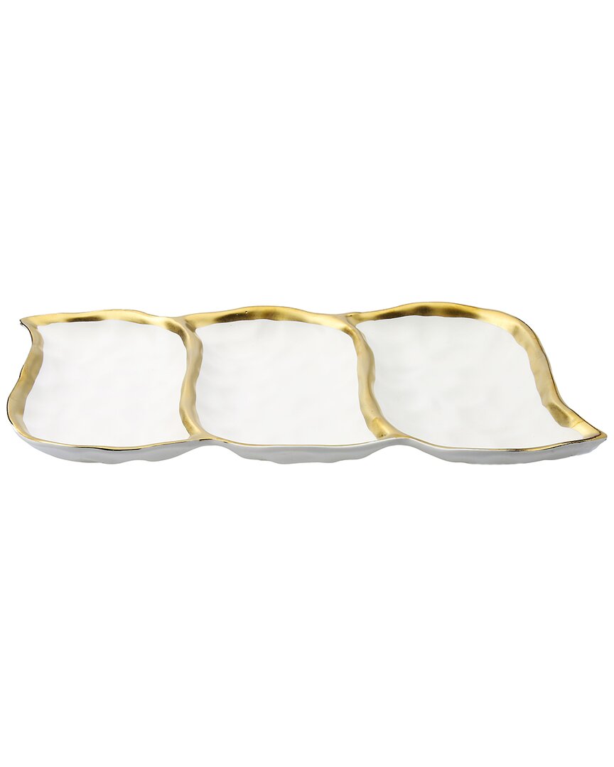 Alice Pazkus Gold White Porcelain Relish Dish 14.5in