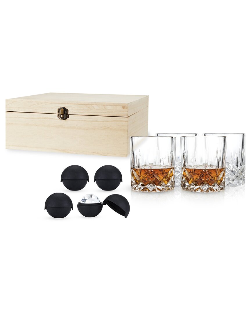Viski 8pc Crystal Liquor Glass & Ice Sphere Wood Box Set