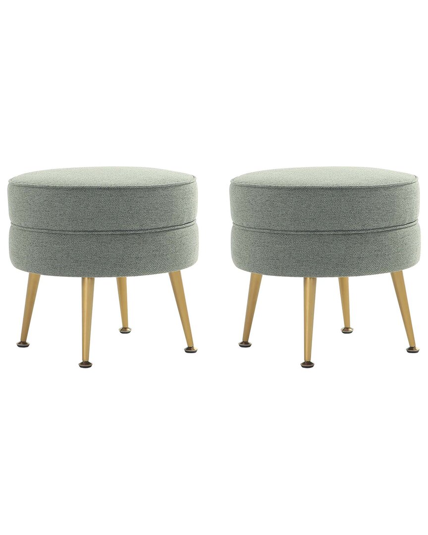 Manhattan Comfort Bailey Mid-century Modern Woven Polyester Blend Upholstered  Ottoman In Green