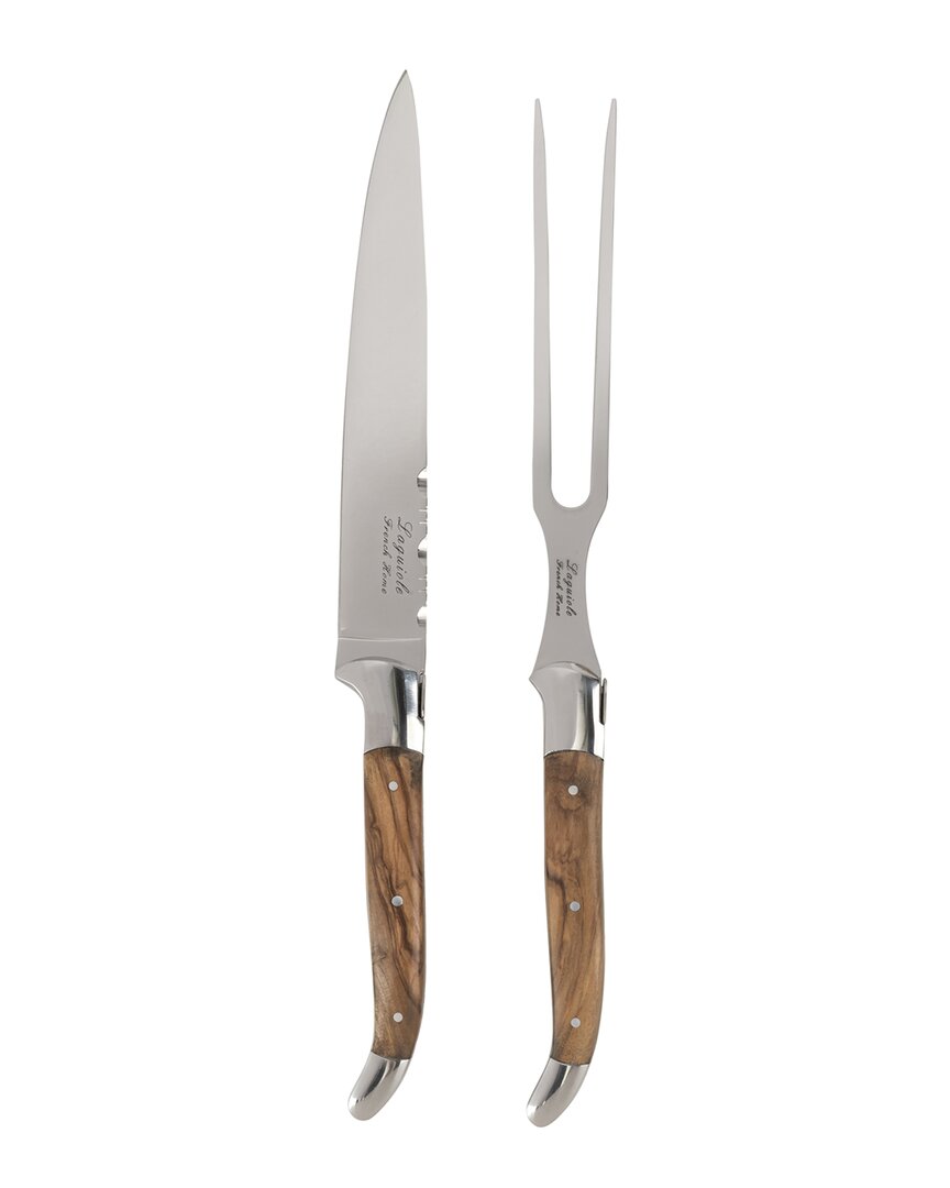 FRENCH HOME FRENCH HOME LAGUIOLE OLIVE WOOD CARVING KNIFE AND FORK SET.