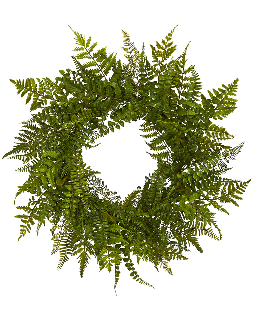 Nearly Natural 24in Mixed Fern Artificial Wreath